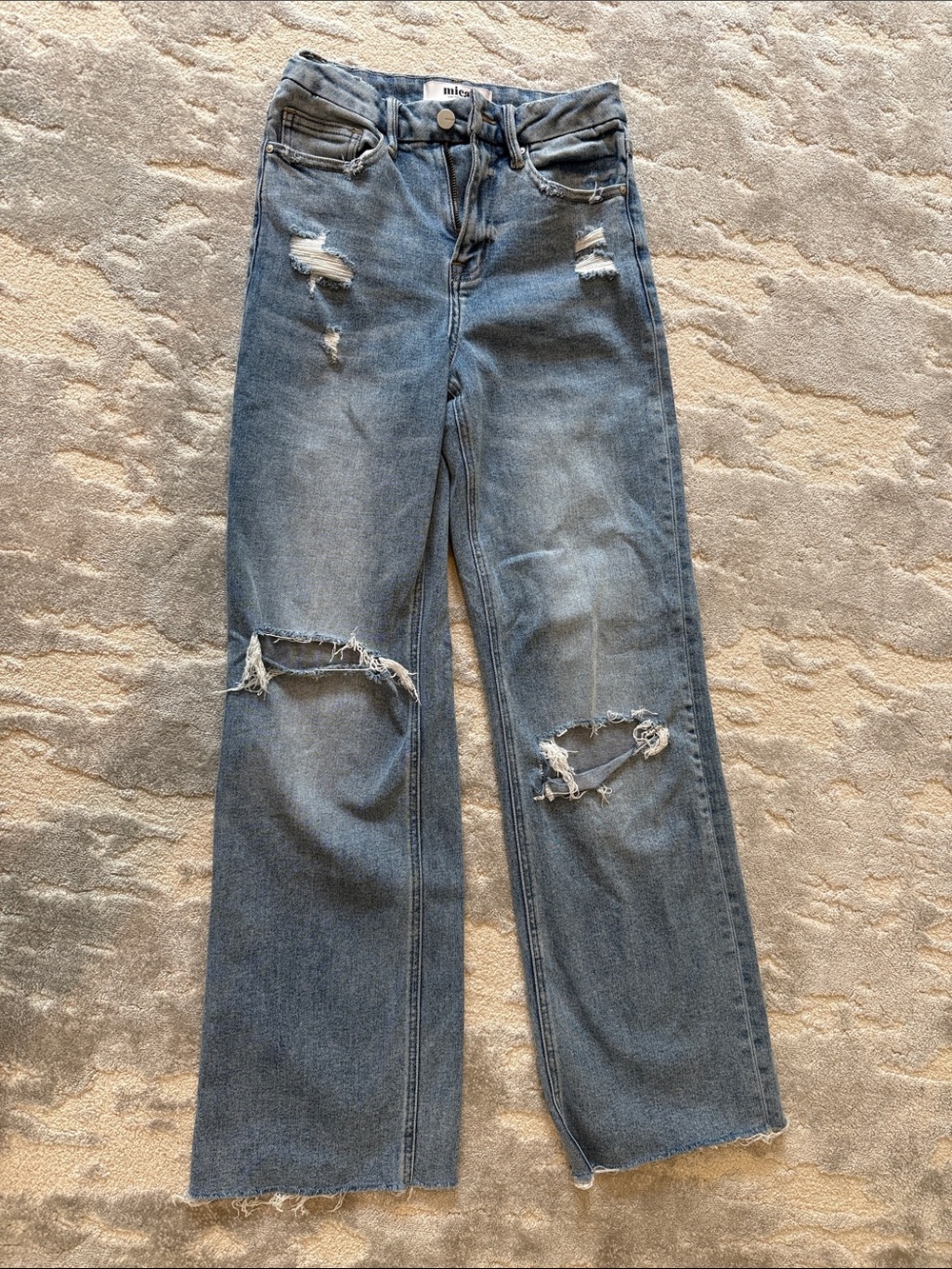 Misa Los Angeles Distressed Wide-Leg Blue Jeans